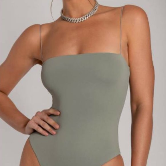 Leila Thin Strap Bodysuit in Green - Picture 1 of 2